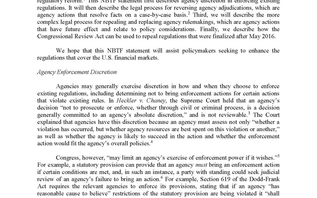 Nothing But The Facts Statement: The Regulatory Reform Process