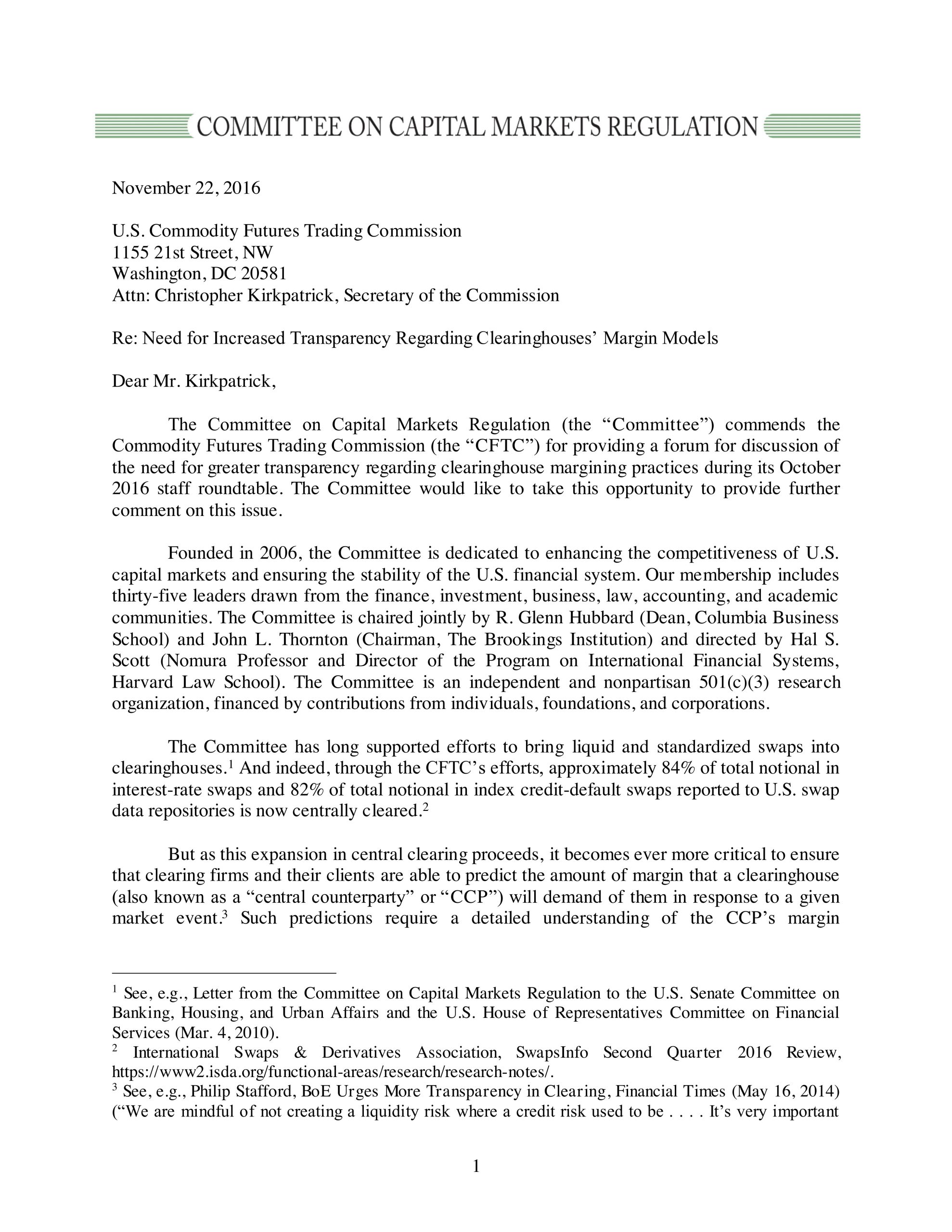 Comment Letter to the CFTC on Transparency of Margin Models