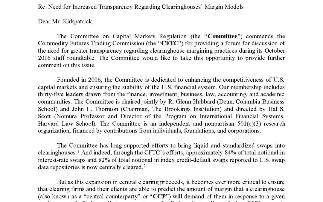 Comment Letter to the CFTC on Transparency of Margin Models