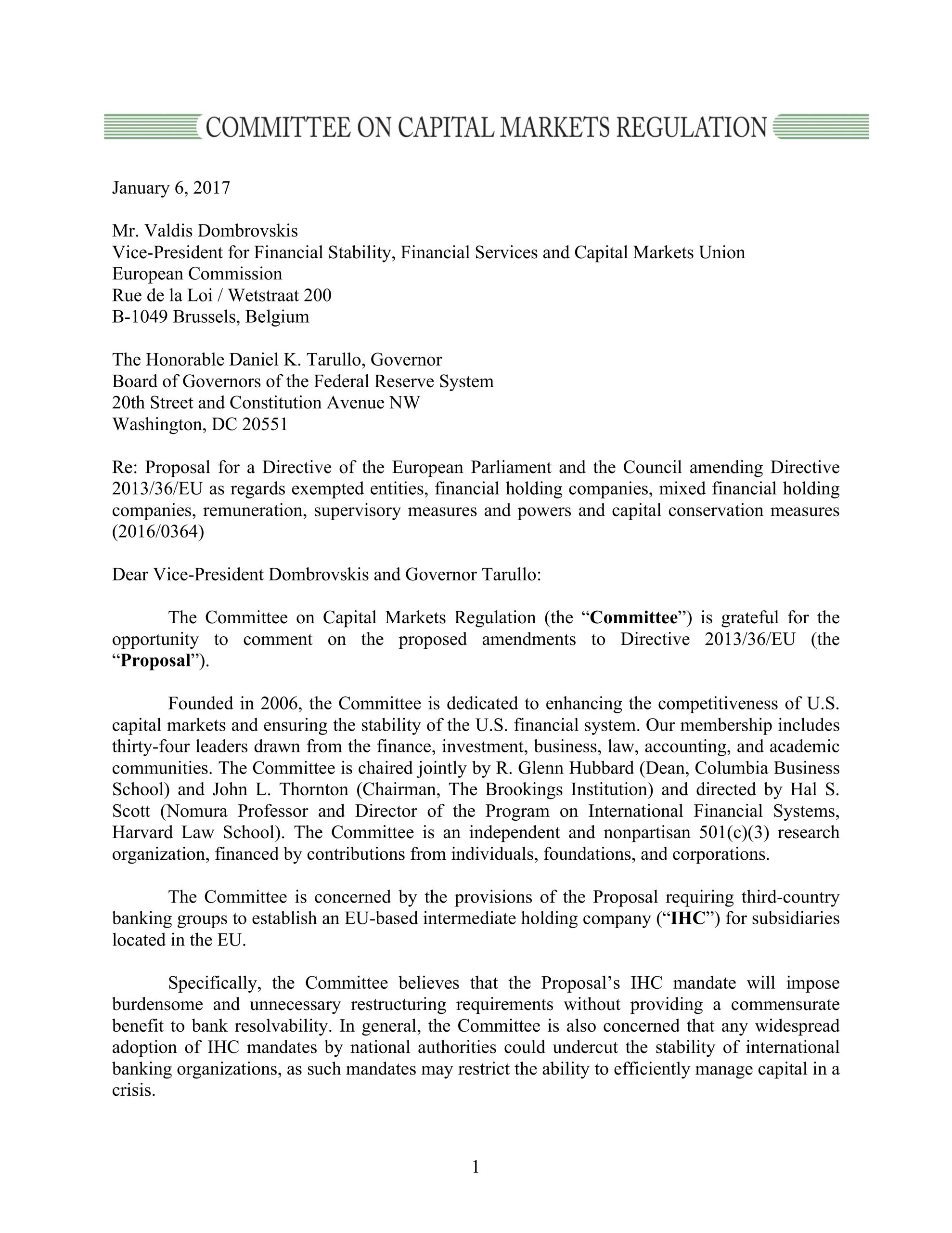 Comment Letter to the European Commission on IHC mandate