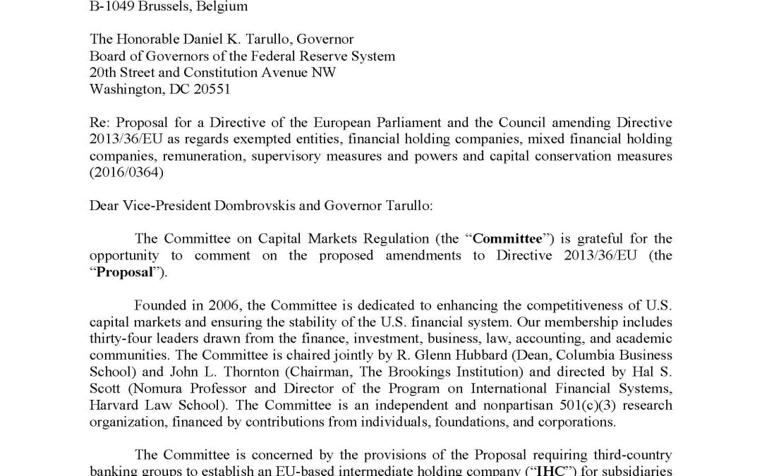 Comment Letter to the European Commission on IHC mandate