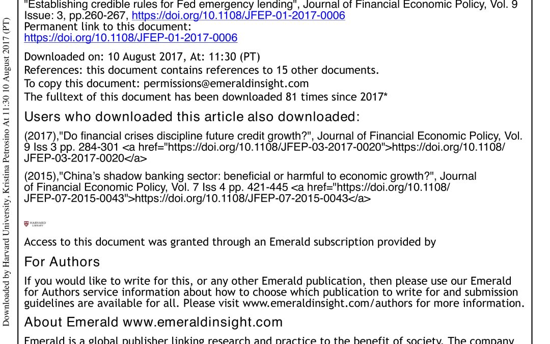 Report: Proposed Reforms to Establish Framework to Guide Emergency Lending