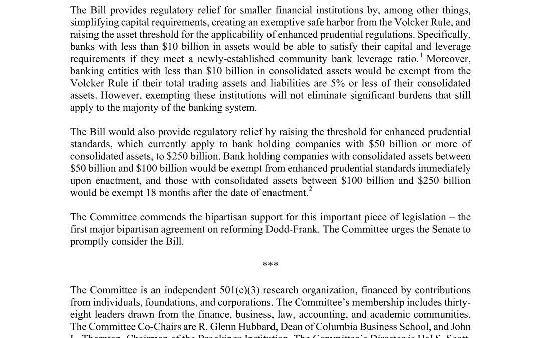 Committee Lauds Introduction of Banking Reform Bill