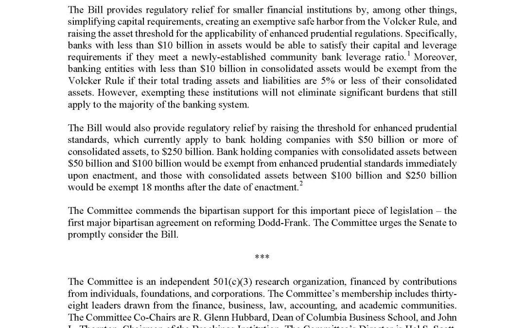 Committee Lauds Introduction of Banking Reform Bill