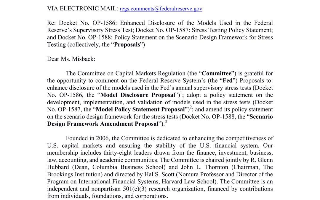 Comment Letter to the Federal Reserve on Proposals to Increase Stress Test Transparency