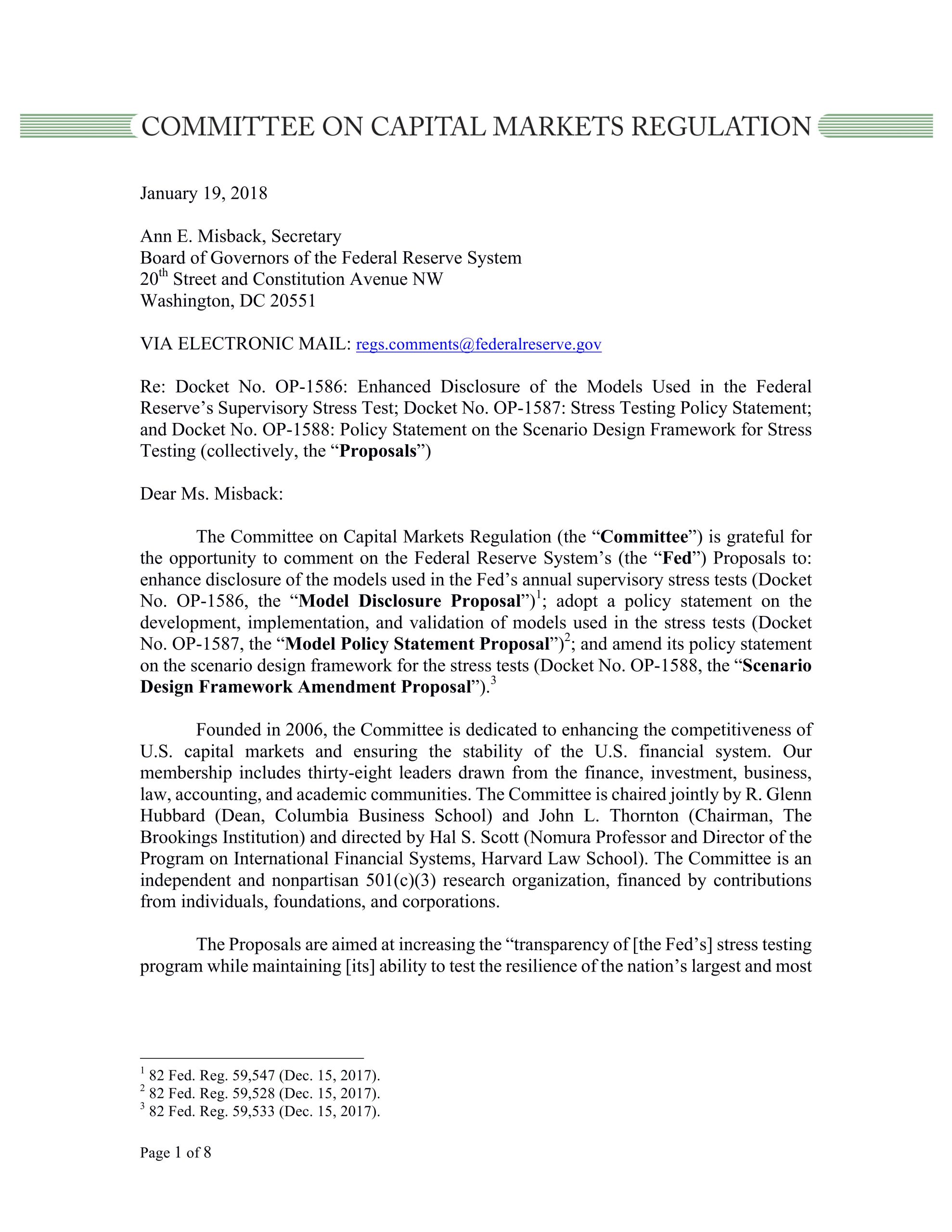 Comment Letter to the Federal Reserve on Proposals to Increase Stress Test Transparency