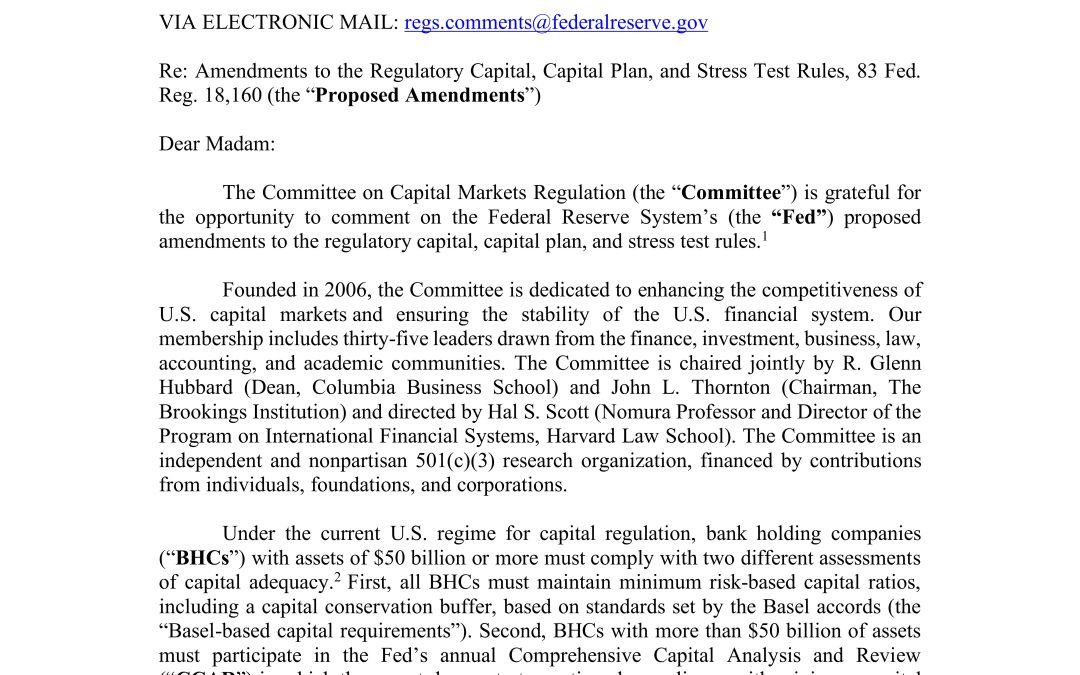 Comment Letter to the Fed on Capital Proposal