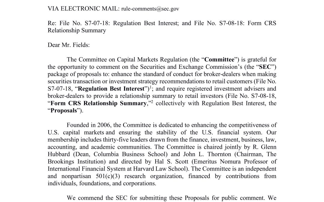 Comment Letter to the SEC on Best Interest Proposal