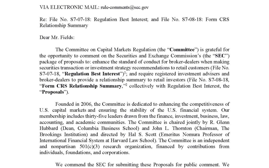Comment Letter to the SEC on Best Interest Proposal