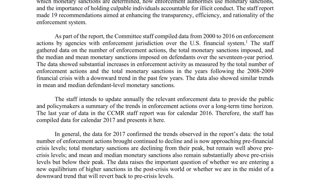 Report: Update on Financial Penalties by U.S. Enforcement Agencies