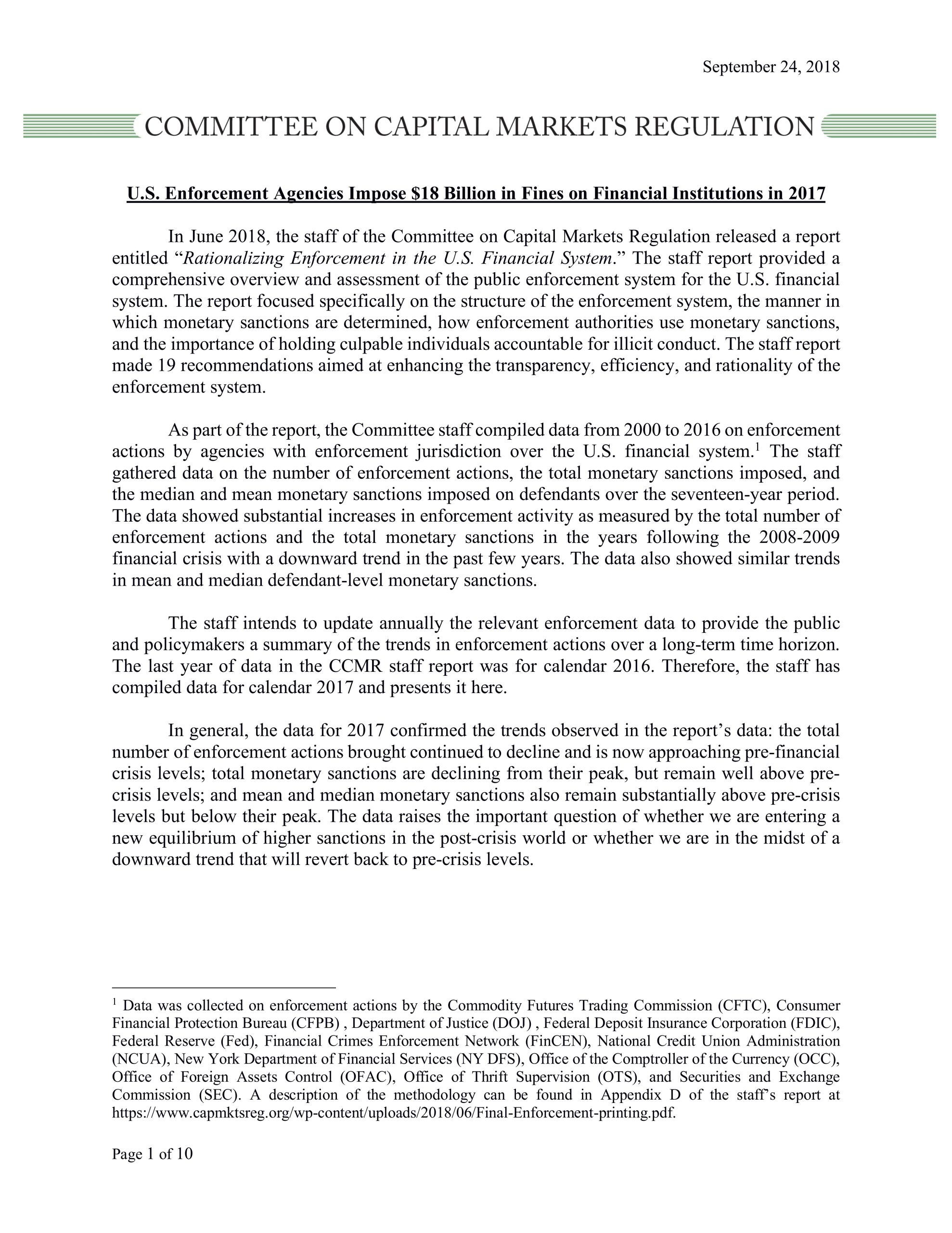 Report: Update on Financial Penalties by U.S. Enforcement Agencies