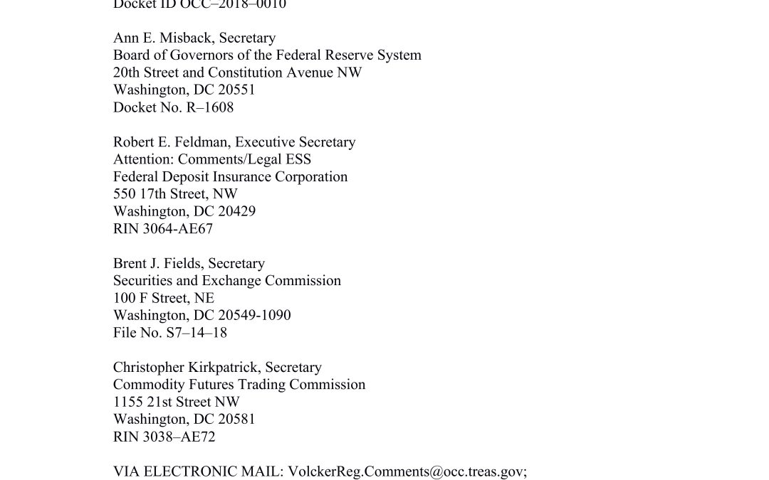Comment Letter on Proposed Amendments to the Regulations Implementing the Volcker Rule
