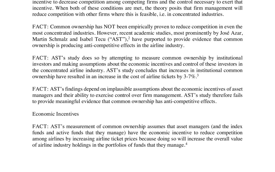 Nothing But the Facts Statement: Common Ownership – Theory Meets Reality