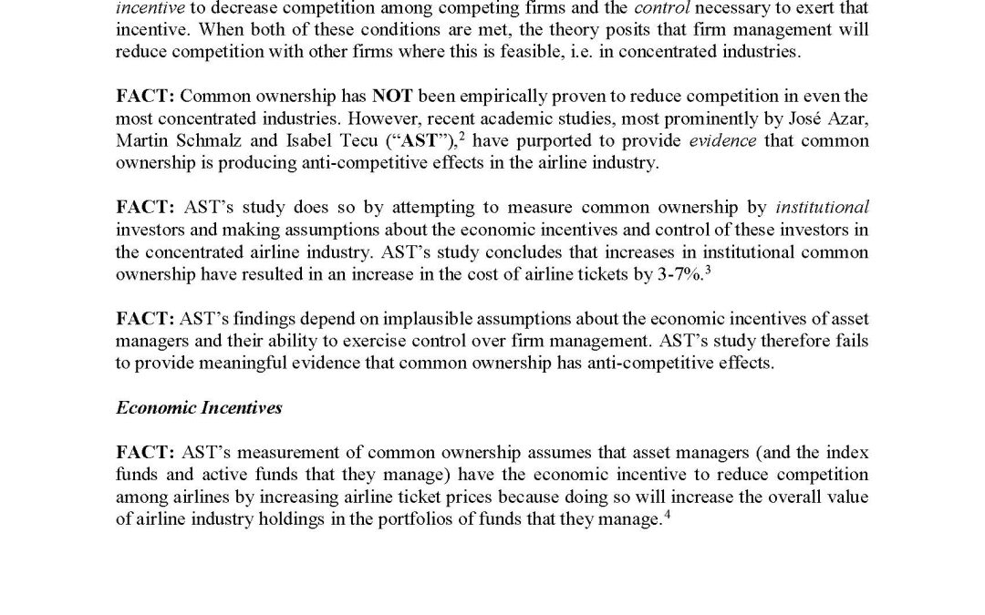Nothing But the Facts Statement: Common Ownership – Theory Meets Reality