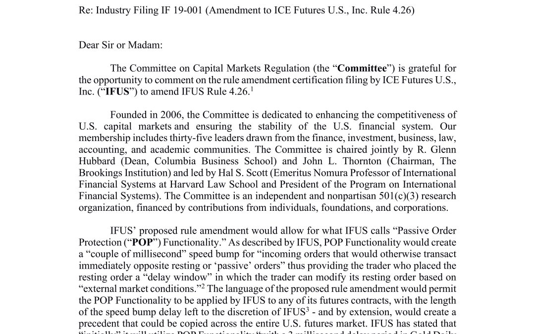 Comment Letter to the CFTC on ICE Futures U.S., Inc.’s Proposed Amendment to its Order Execution Rule