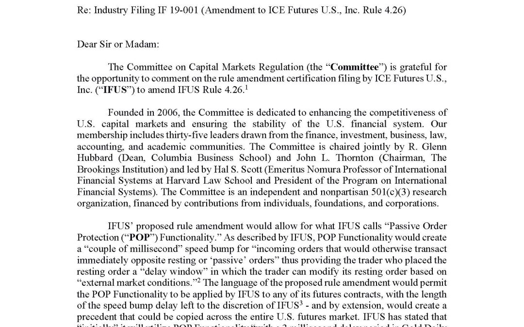 Comment Letter to the CFTC on ICE Futures U.S., Inc.’s Proposed Amendment to its Order Execution Rule