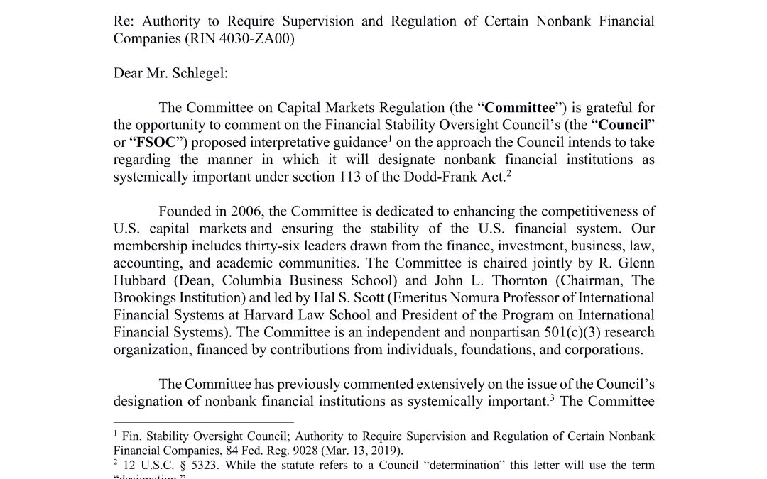 Comment Letter to the FSOC on Proposed Interpretative Guidance on the Designation Process for Nonbank Financial Companies as Systemically Important