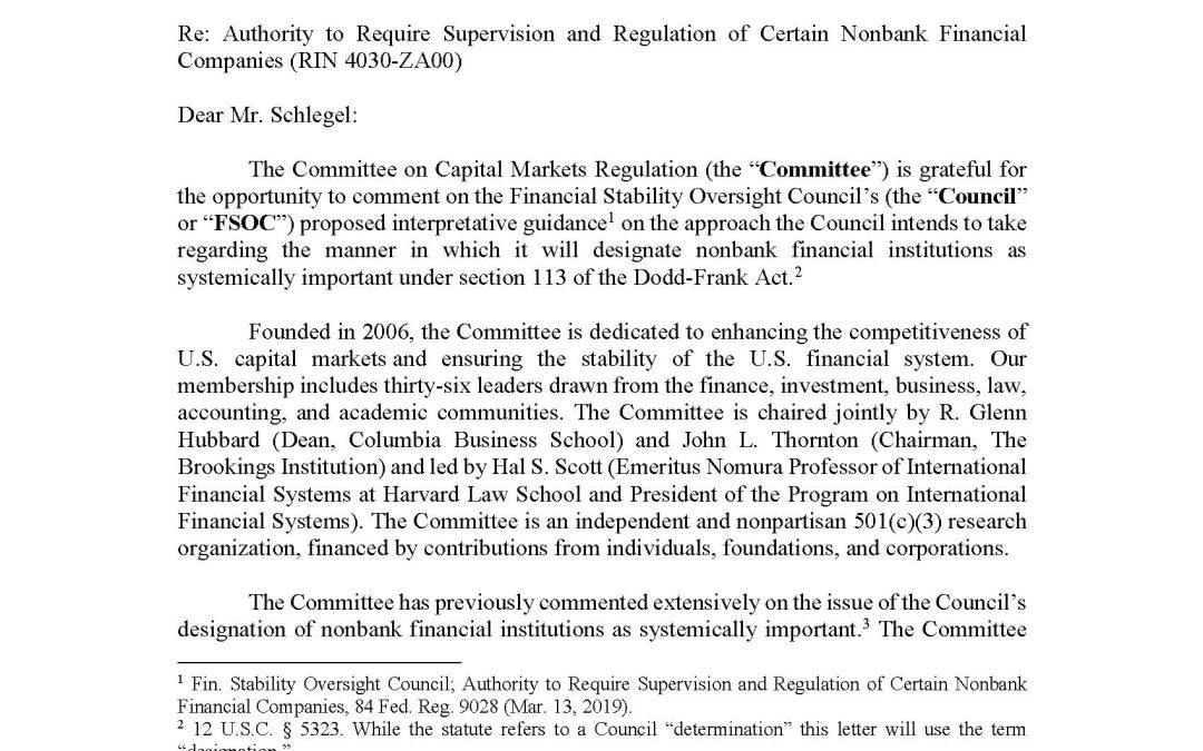 Comment Letter to the FSOC on Proposed Interpretative Guidance on the Designation Process for Nonbank Financial Companies as Systemically Important