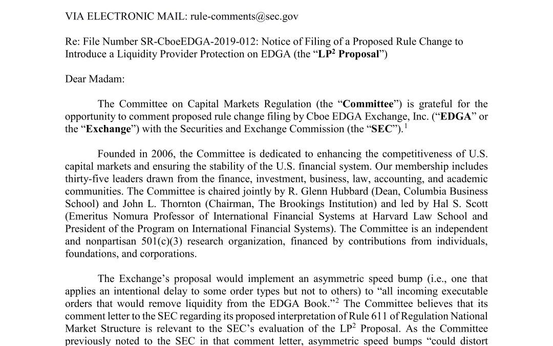 Comment Letter to SEC Regarding the Proposed Rule Change to Introduce a Liquidity Provider Protection Feature on Cboe EDGA Equities Exchange