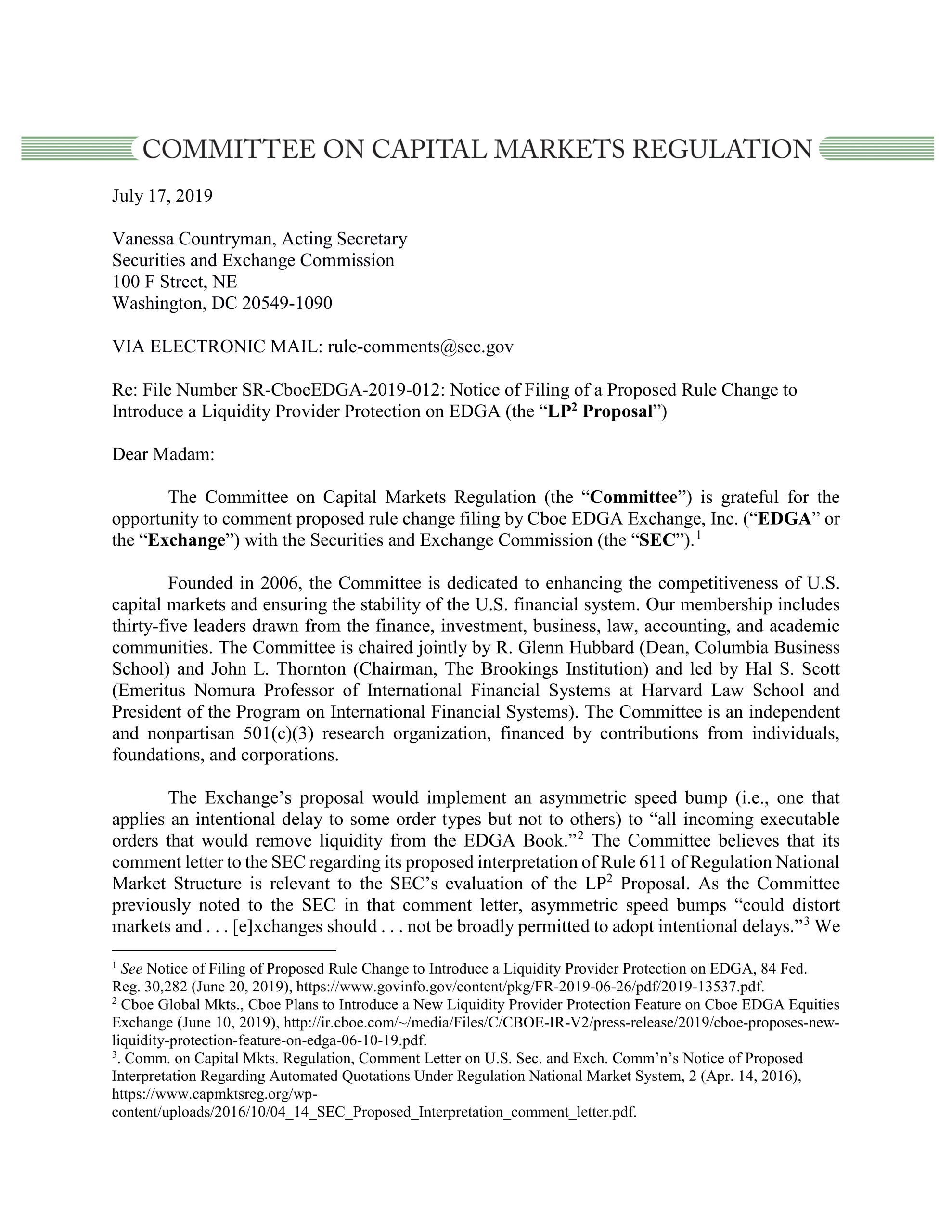 Comment Letter to SEC Regarding the Proposed Rule Change to Introduce a Liquidity Provider Protection Feature on Cboe EDGA Equities Exchange