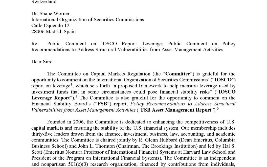 Comment Letter to IOSCO and the FSB Regarding IOSCO’s Leverage Report
