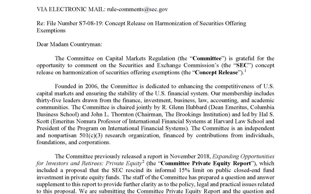 Comment Letter to SEC Regarding the Concept Release on Harmonization of Securities Offering Exemptions