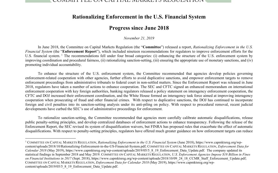 Report: Progress Update on Rationalizing Enforcement in the U.S. Financial System