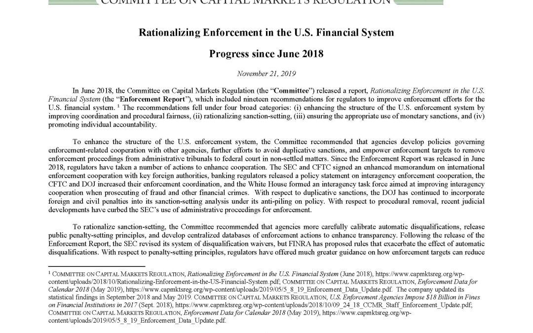 Report: Progress Update on Rationalizing Enforcement in the U.S. Financial System