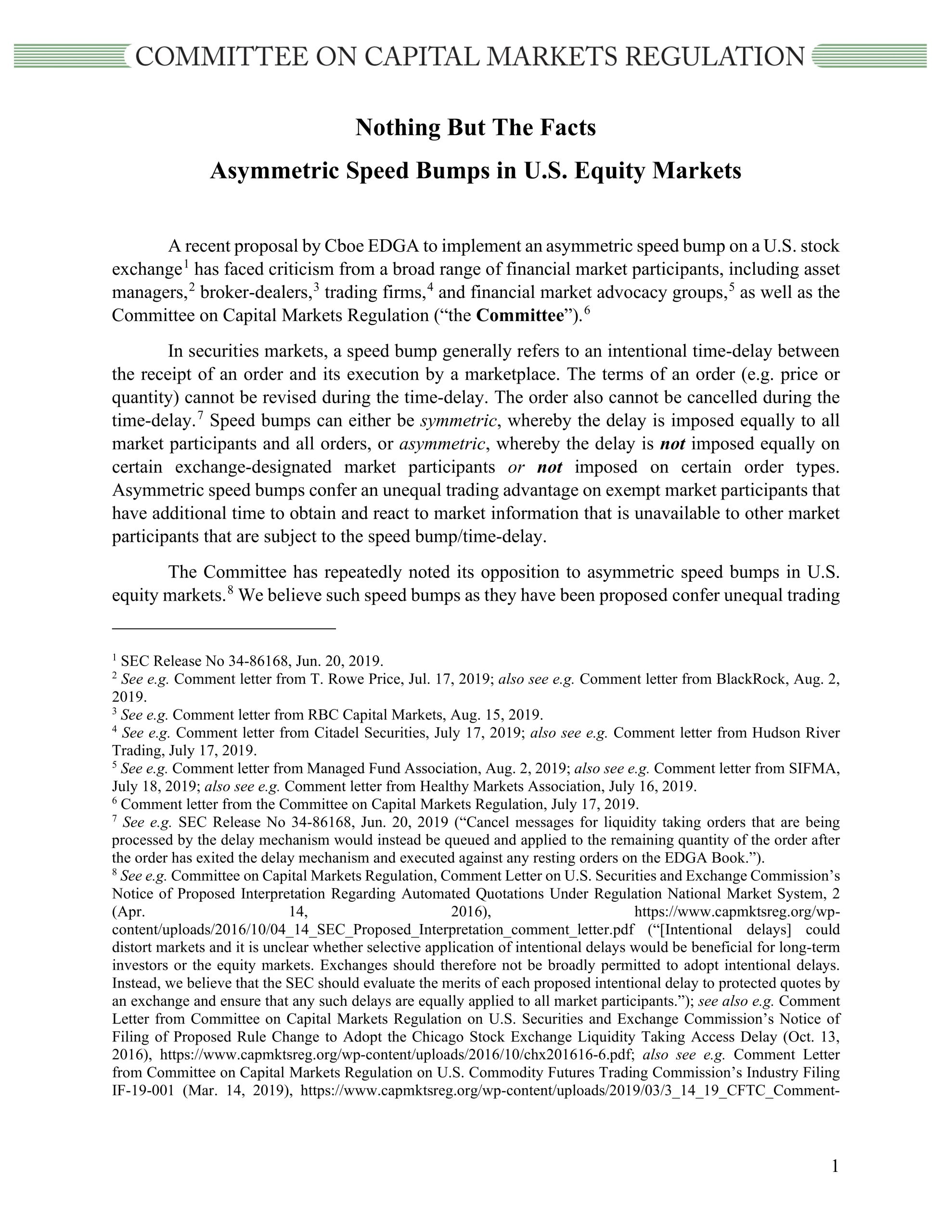 Nothing But The Facts: Asymmetric Speed Bumps in U.S. Equity Markets