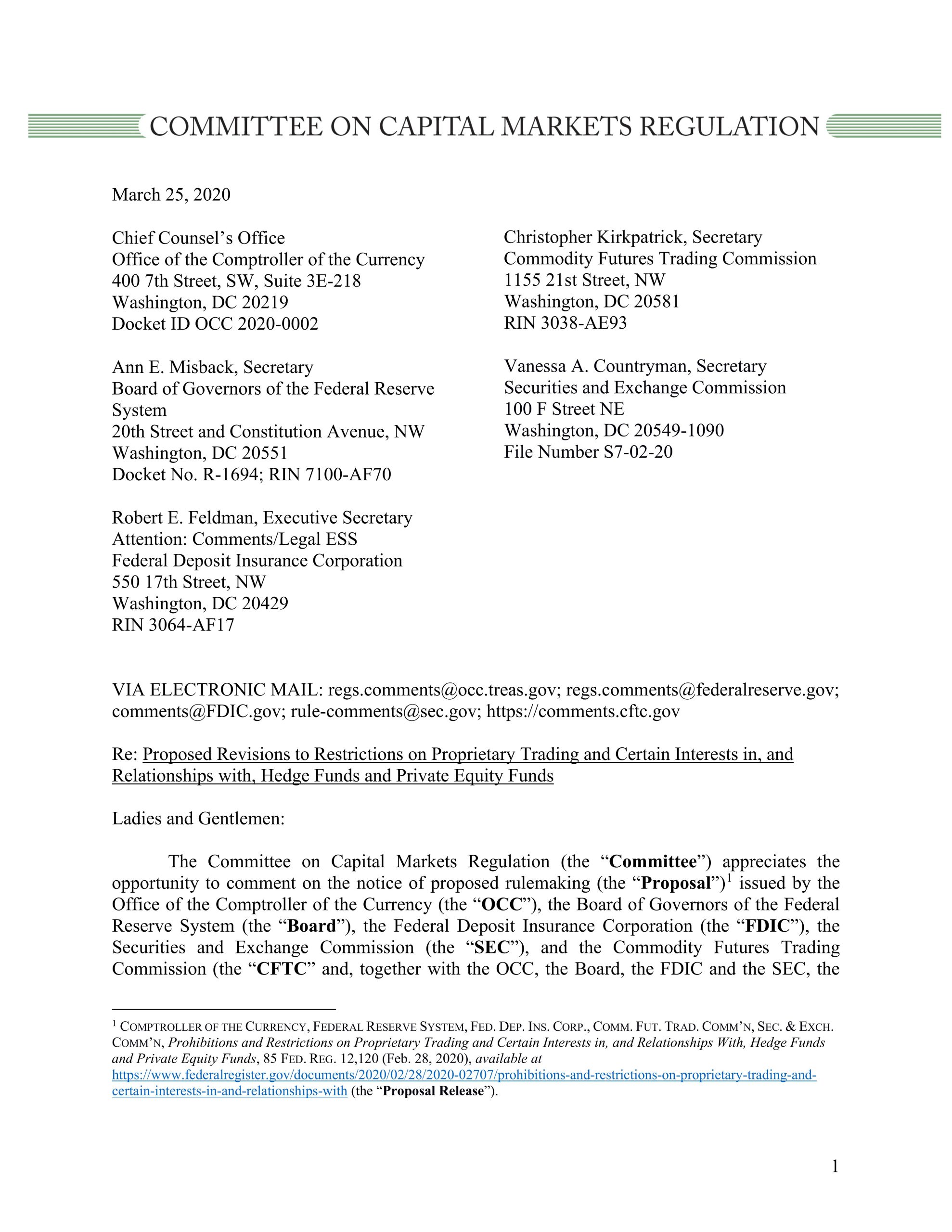 Comment Letter on Volcker Covered Funds Proposal