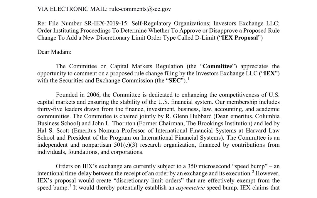 Comment Letter on IEX Proposal to Add a New Discretionary Limit Order Type