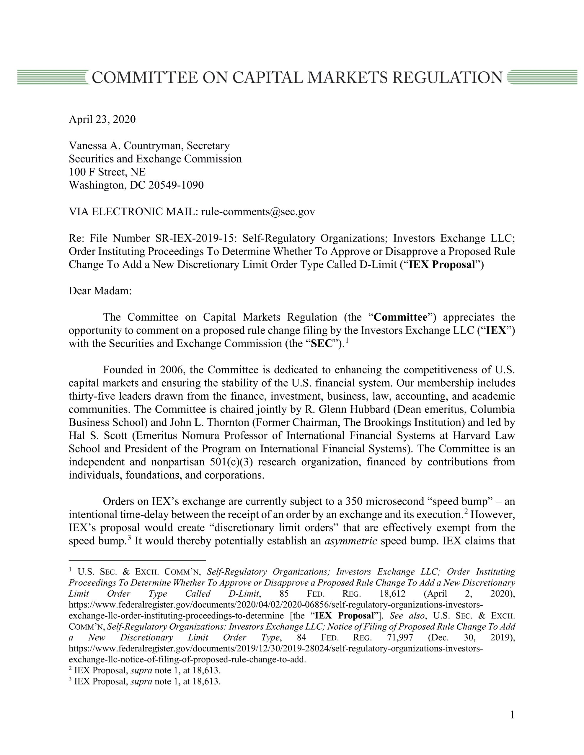 Comment Letter on IEX Proposal to Add a New Discretionary Limit Order Type