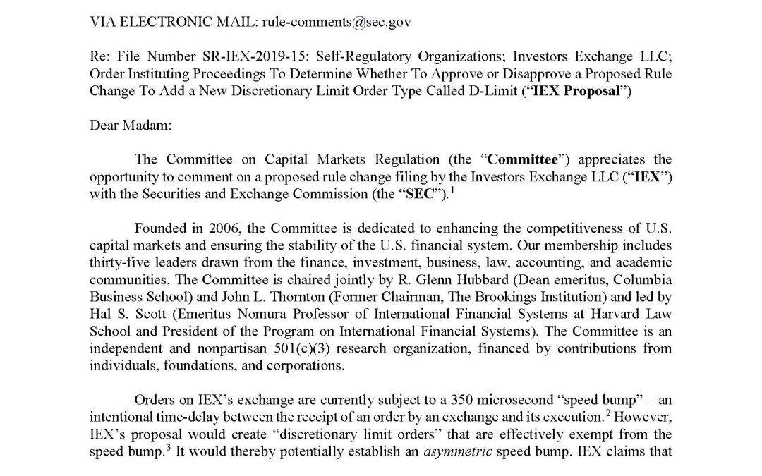 Comment Letter on IEX Proposal to Add a New Discretionary Limit Order Type