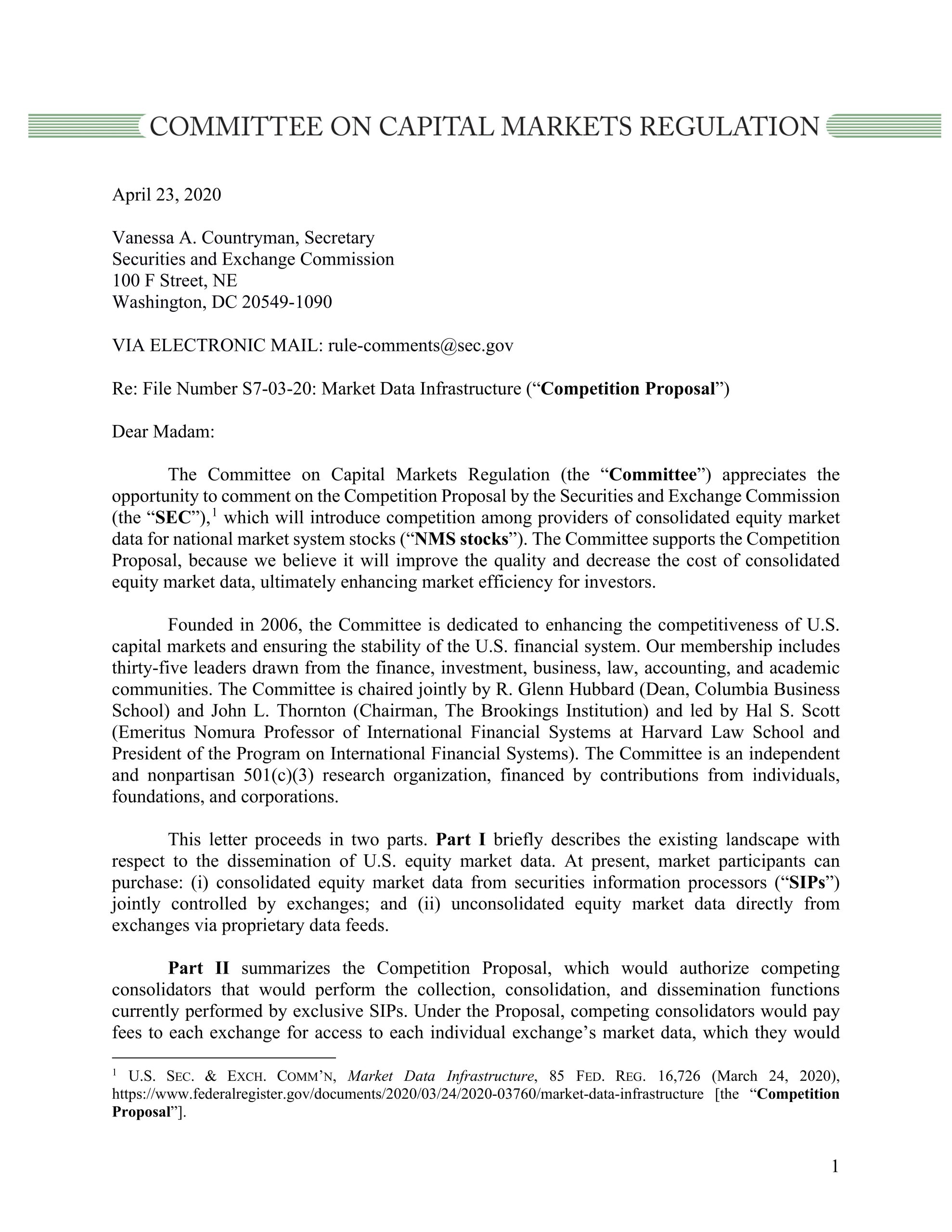 Comment Letter on SEC’s Market Data Infrastructure Proposal