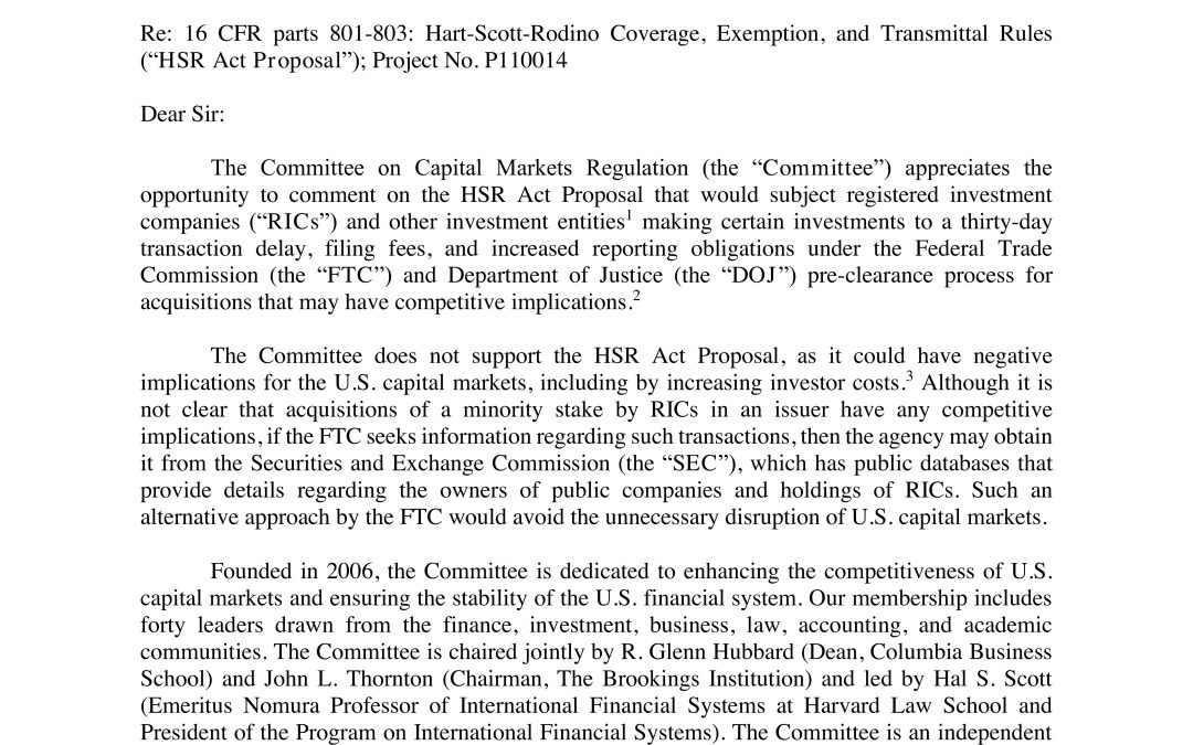 Comment Letter on FTC’s Premerger Notification Proposal