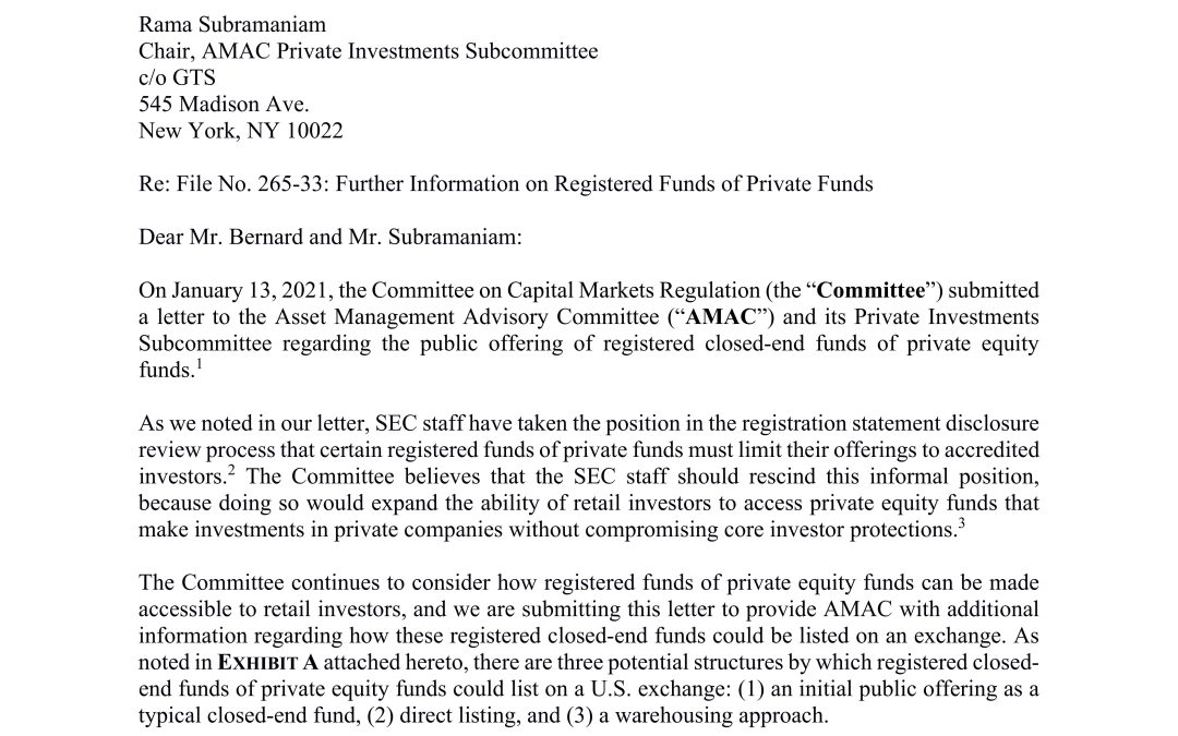 Letter to AMAC on Retail Access to PE: Warehousing