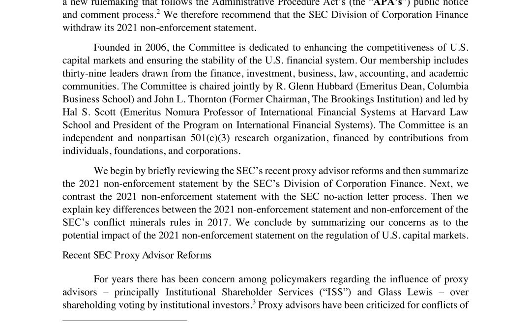 SEC Staff Non-Enforcement of Proxy Advisor Regulations