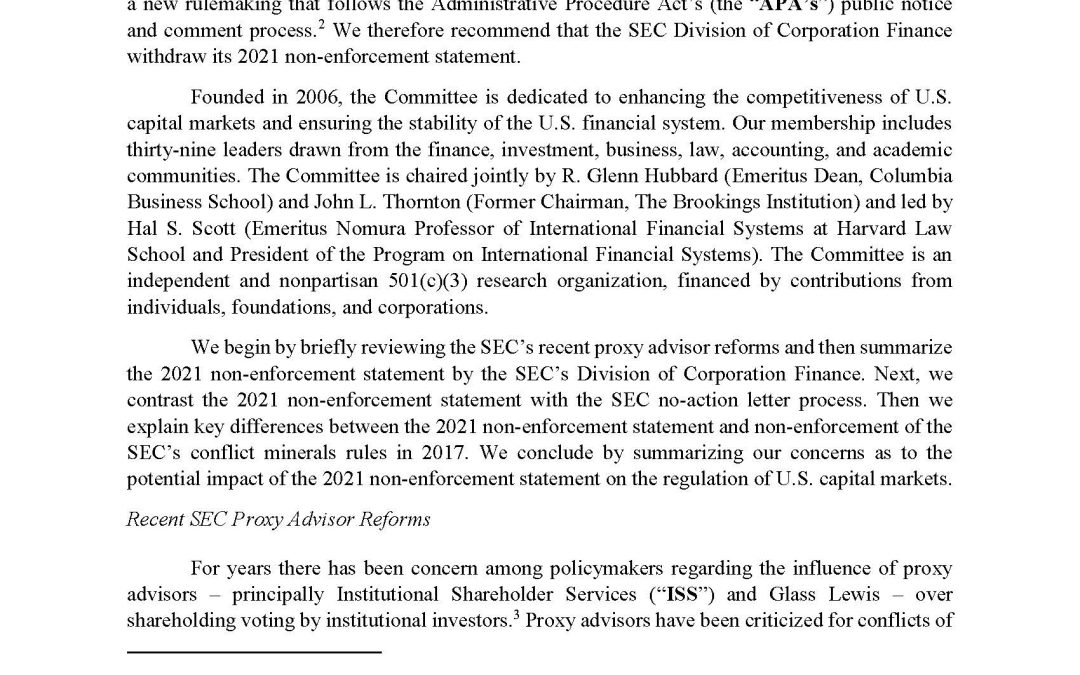 SEC Staff Non-Enforcement of Proxy Advisor Regulations