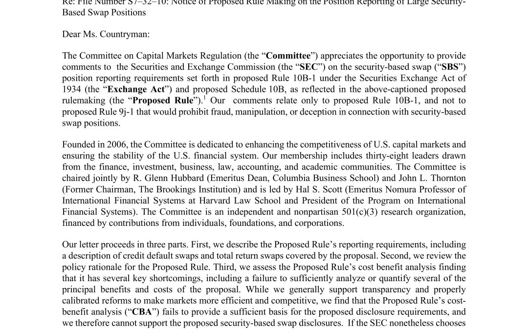 Comment Letter on the SEC’s Security-based Swap Proposal