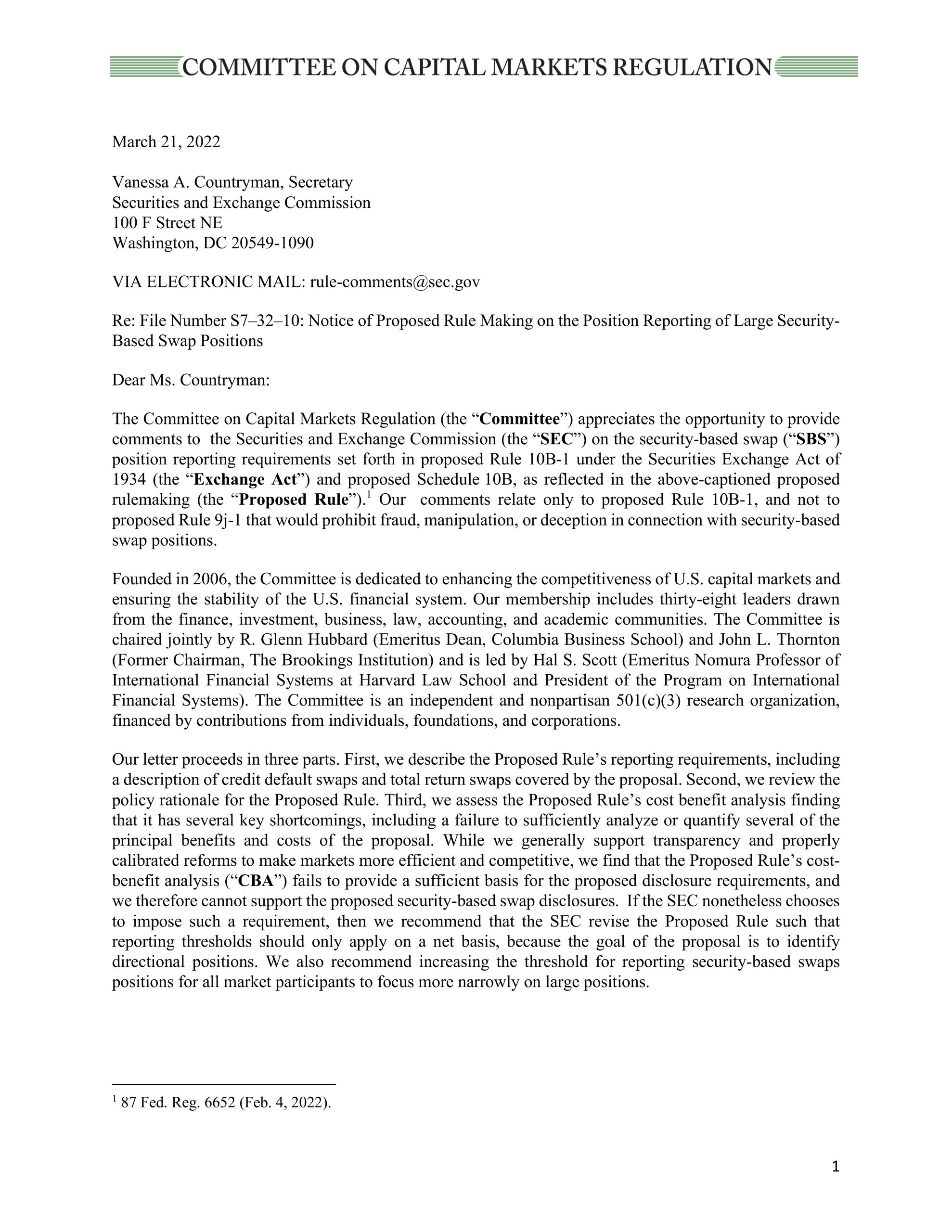 Comment Letter on the SEC’s Security-based Swap Proposal