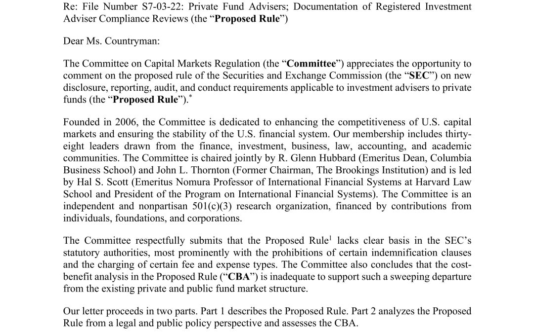 Comment Letter on the SEC’s Private Funds Proposal