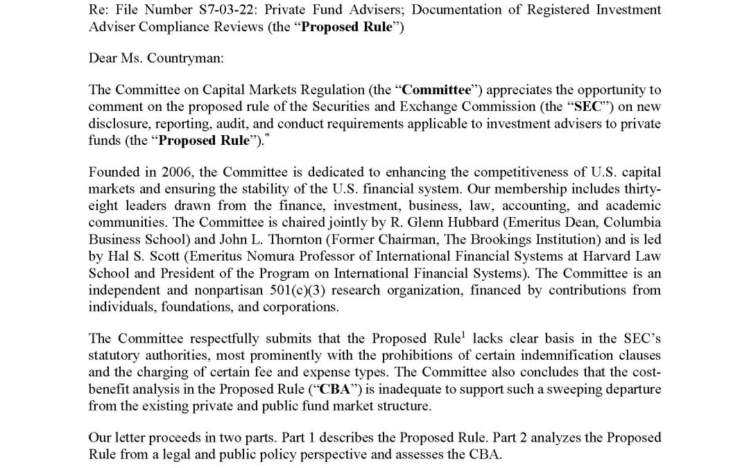 Comment Letter on the SEC’s Private Funds Proposal