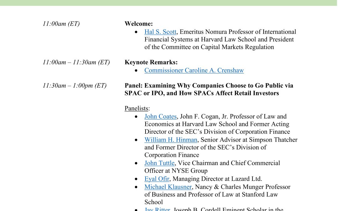 Committee Hosts Virtual Roundtable on IPOs and the Rise of SPACs