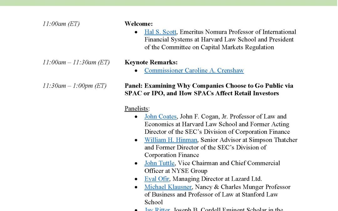 Committee Hosts Virtual Roundtable on IPOs and the Rise of SPACs