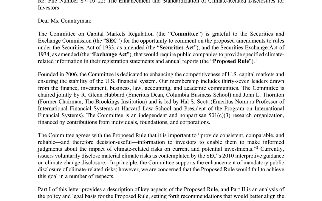 Comment Letter on the SEC’s Proposal on Climate Disclosure