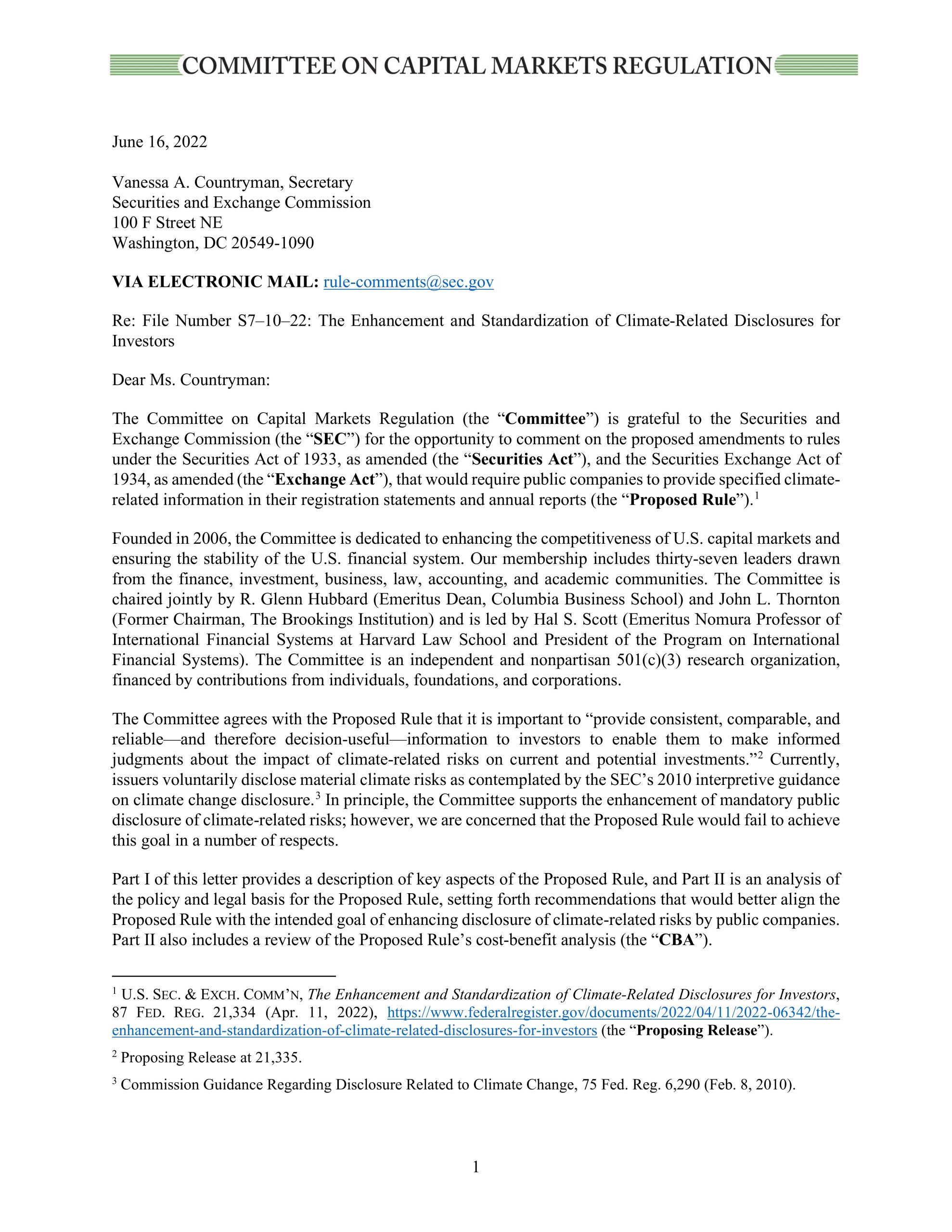 Comment Letter on the SEC’s Proposal on Climate Disclosure