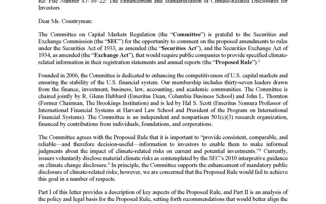 Comment Letter on the SEC’s Proposal on Climate Disclosure