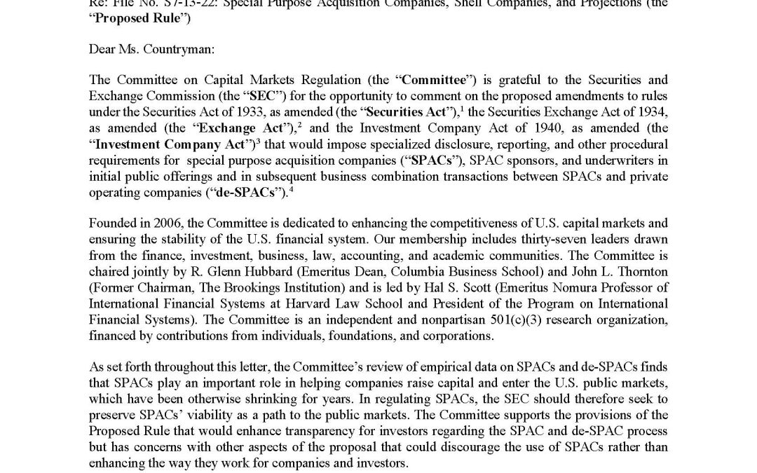 Comment Letter on the SEC’s Proposal on SPACs