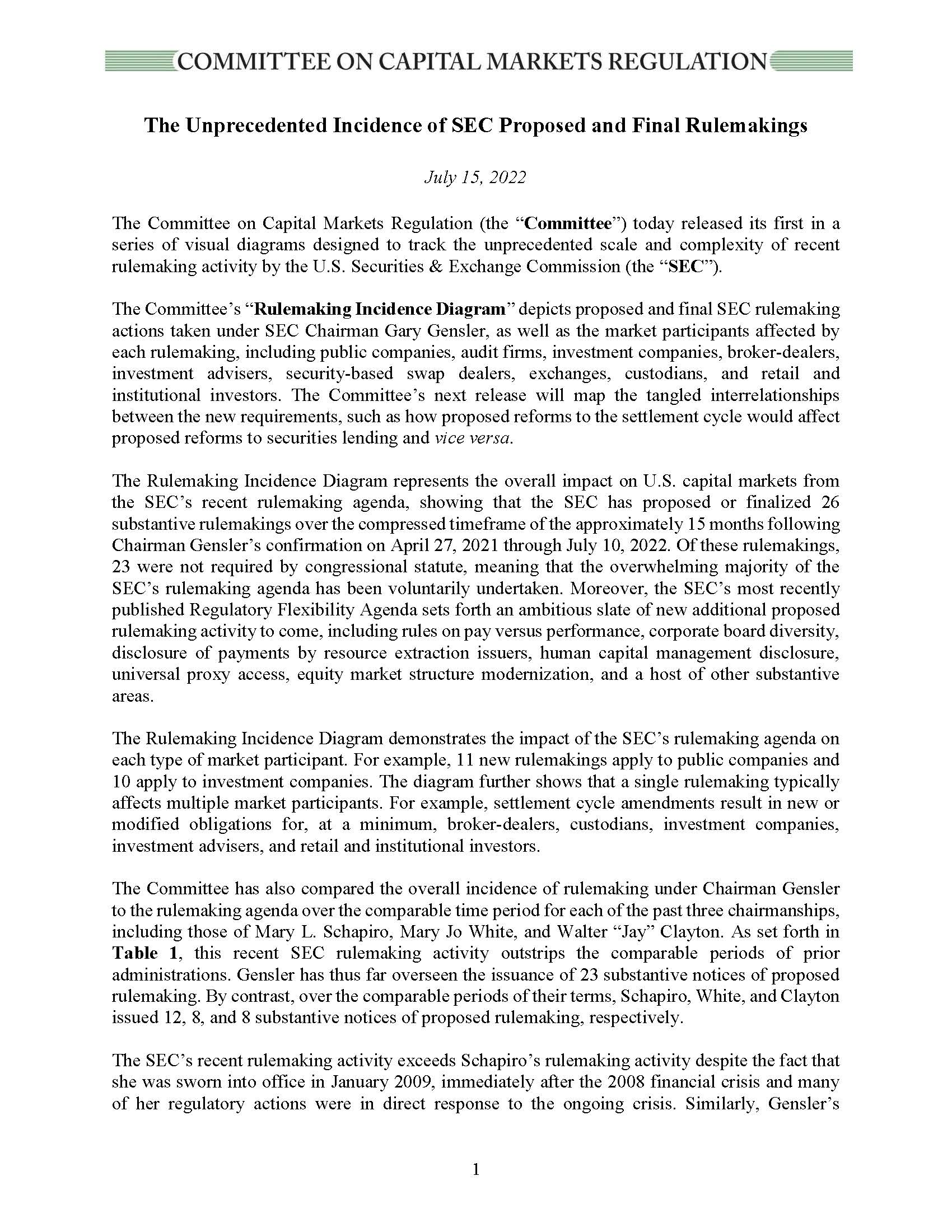 The Unprecedented Incidence of Recent Rulemakings by the SEC