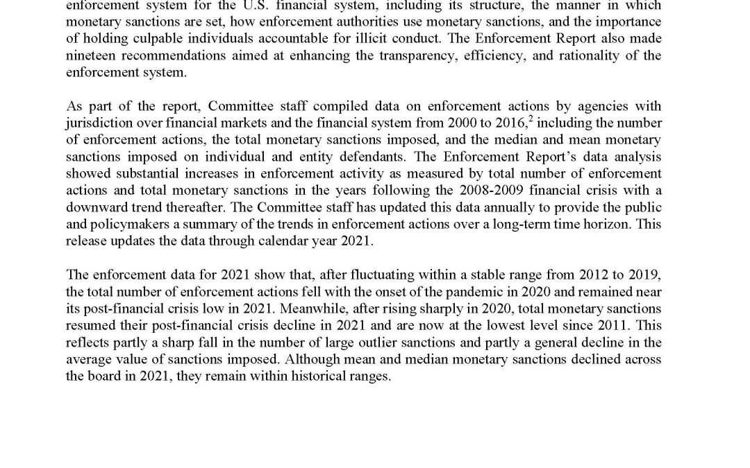 Report: Enforcement Data for Calendar 2021